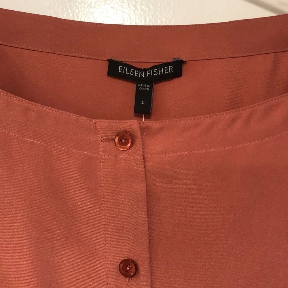 EILEEN FISHER SILK TWILL SHIRT DRESS in Coral NWT sz L - Picture 6 of 11